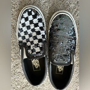 Women’s size 7 “flip sequins” checkered Vans slip ons